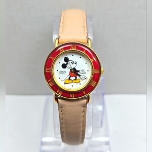 Vintage Womens Lorus By Seiko Disney Mickey Mouse Watch Gold Red New Battery